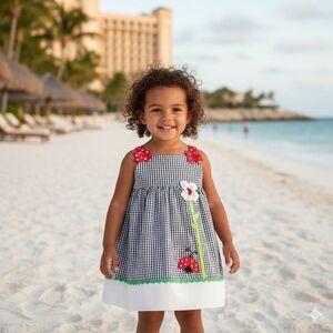 Emily Rose Girls Gingham Checked Lady Bug Dress Size 3T